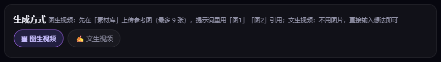 生成方式：图生视频 / 文生视频 两个选项